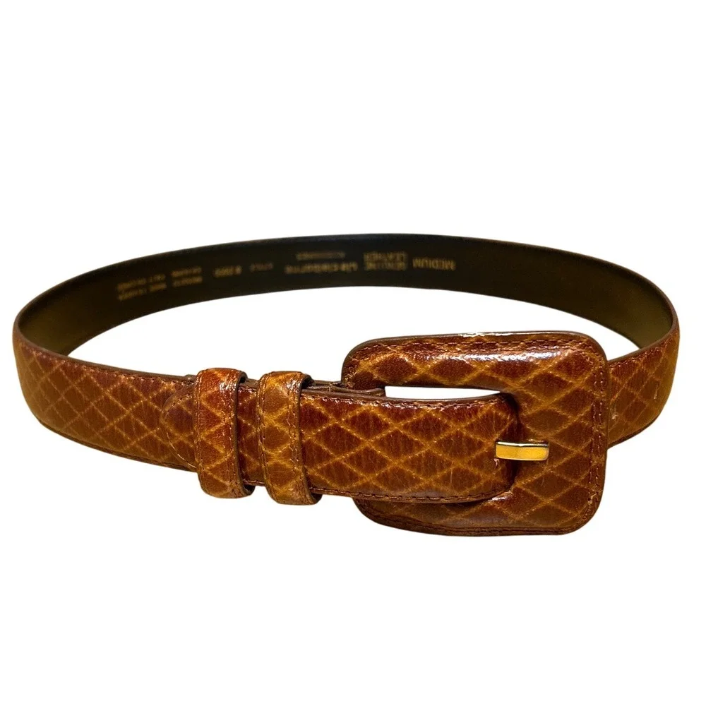VTG‎ Liz Claiborne Diamond Stitch Leather Belt Honey Brown Size Medium